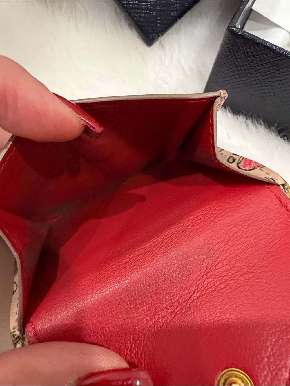 Prada Beige Leather Heart-Print small wallet Gold Logo Authentic card org box!